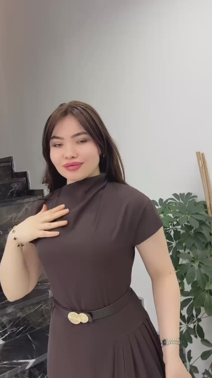 Chocolate Brown Draped Midi Dress