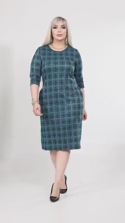 Teal Textured Midi Dress with Pockets