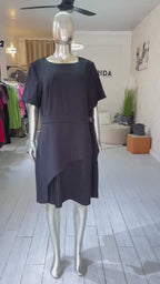 Black Pleated Buckle-Detail Dress