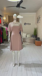 Crew Neck Mocha Dress with Buckle Detail