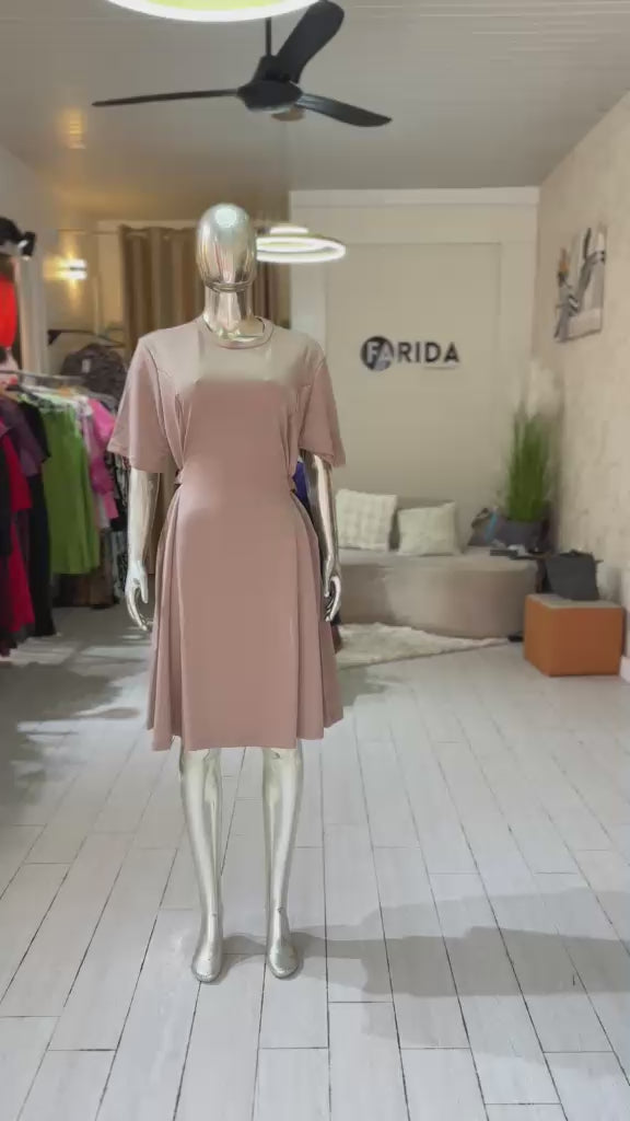Crew Neck Mocha Dress with Buckle Detail
