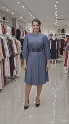 Smoke Grey Double-Belt Detail Midi Dress