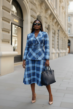 Blue Plaid Belted Co-ord Set