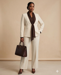 Cream & Chocolate Contrast Suit with Built-In Shawl