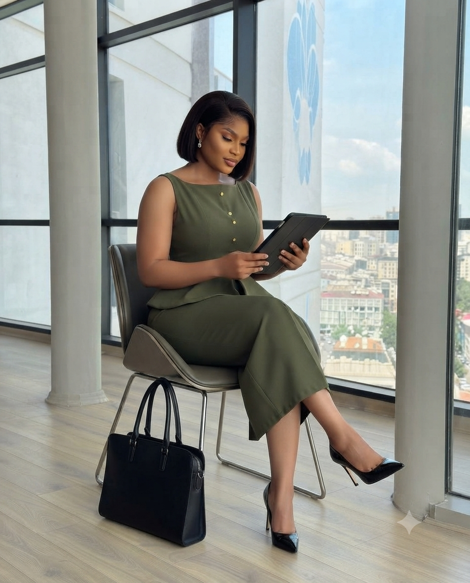 Army Green Peplum Midi Dress