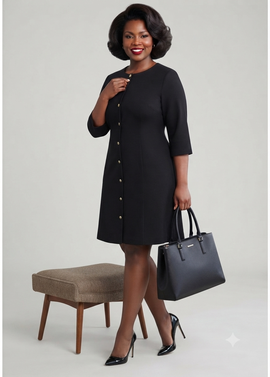 Black Gold-Button A-Line Dress