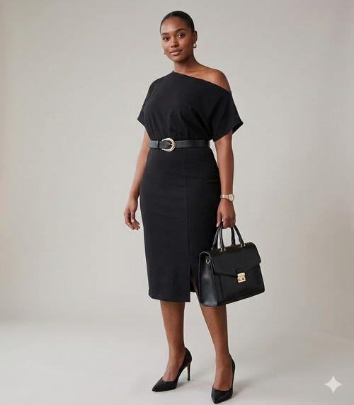Asymmetrical Neckline Slit Crepe Dress