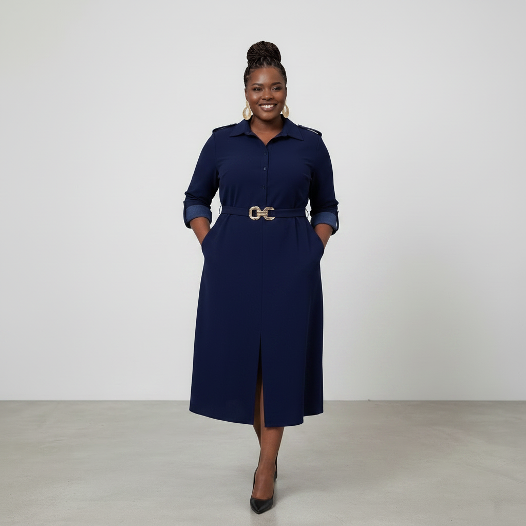 Navy Belted Shirt Dress