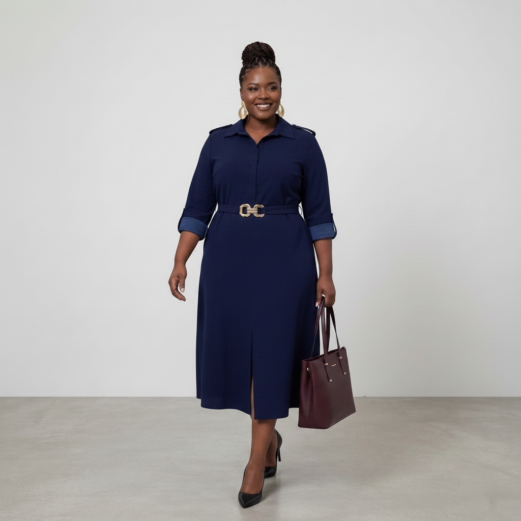 Navy Belted Shirt Dress