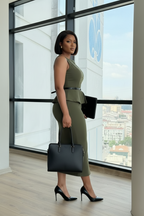 Army Green Peplum Midi Dress