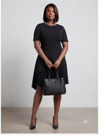 Black Pleated Buckle-Detail Dress