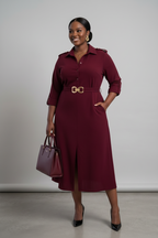 Burgundy Belted Shirt Dress