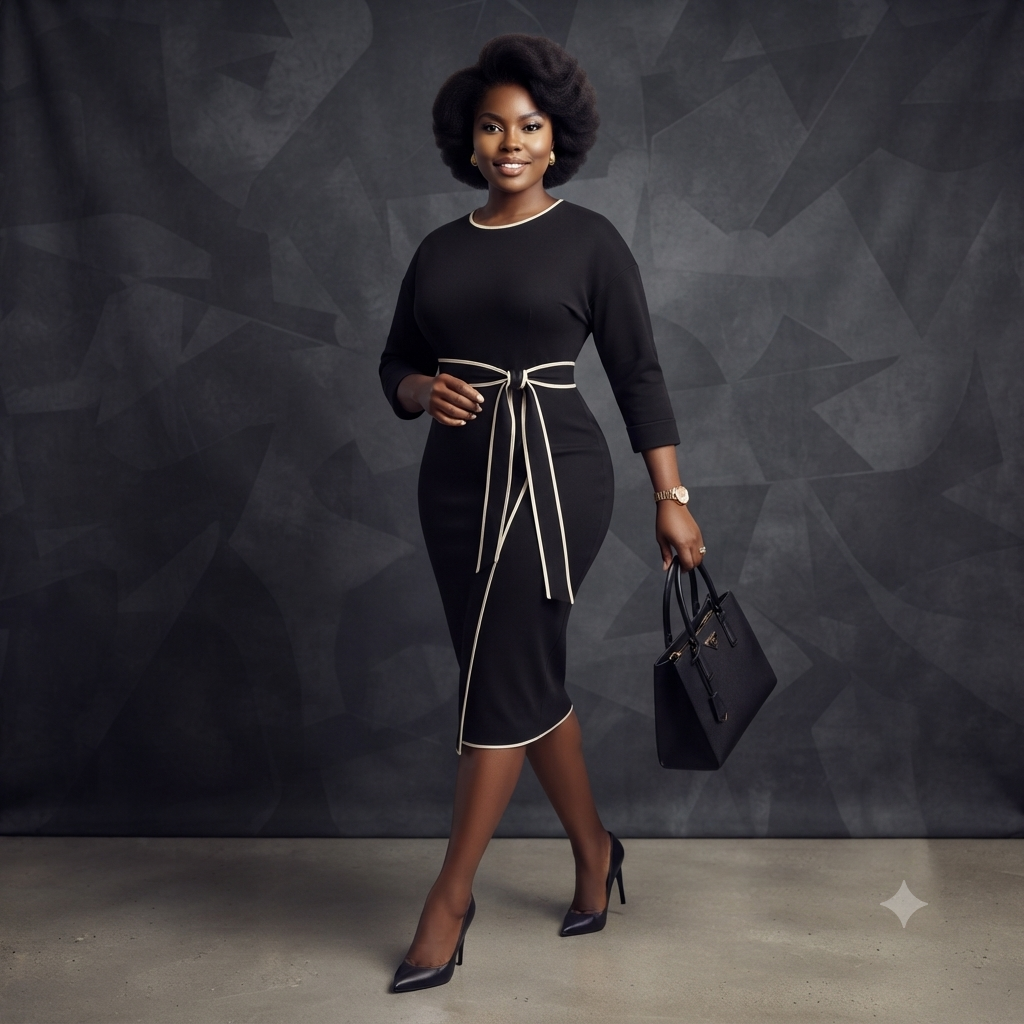 Midi Dress with Piping Detail