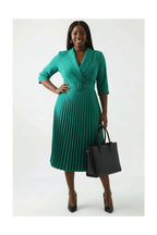 Emerald Green Belted Pleated Wrap Dress