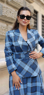 Blue Plaid Belted Co-ord Set