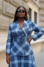 Blue Plaid Belted Co-ord Set