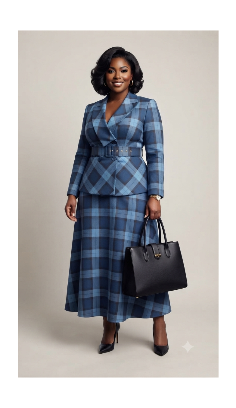 Blue Plaid Belted Co-ord Set