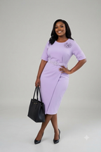 Lavender Belted Midi Dress