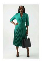 Emerald Green Belted Pleated Wrap Dress