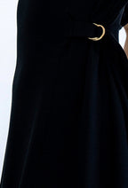 Black Belted A-Line Midi Dress