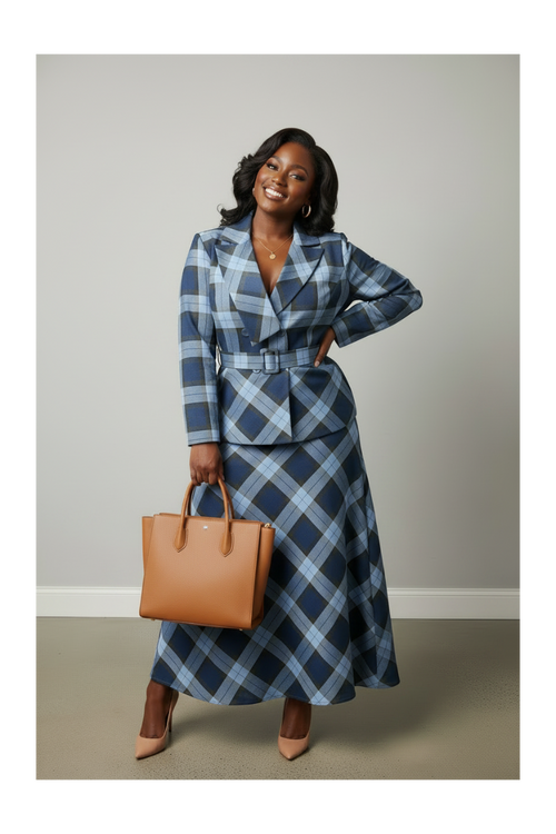Blue Plaid Belted Co-ord Set