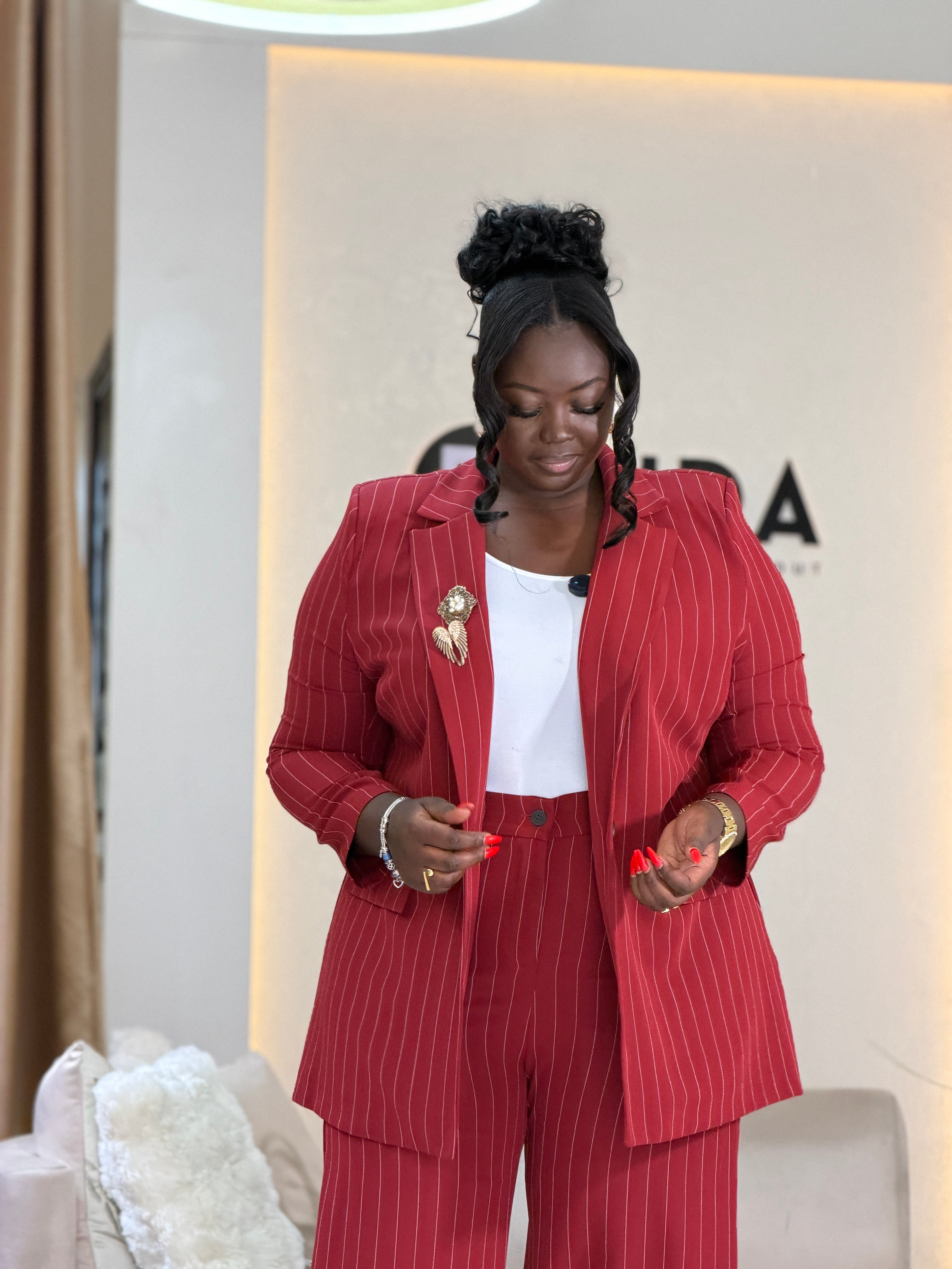 The Burgundy Pinstripe Power Suit
