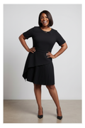 Black Pleated Buckle-Detail Dress