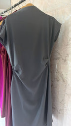 Charcoal Grey A-Line Midi Woven Dress
