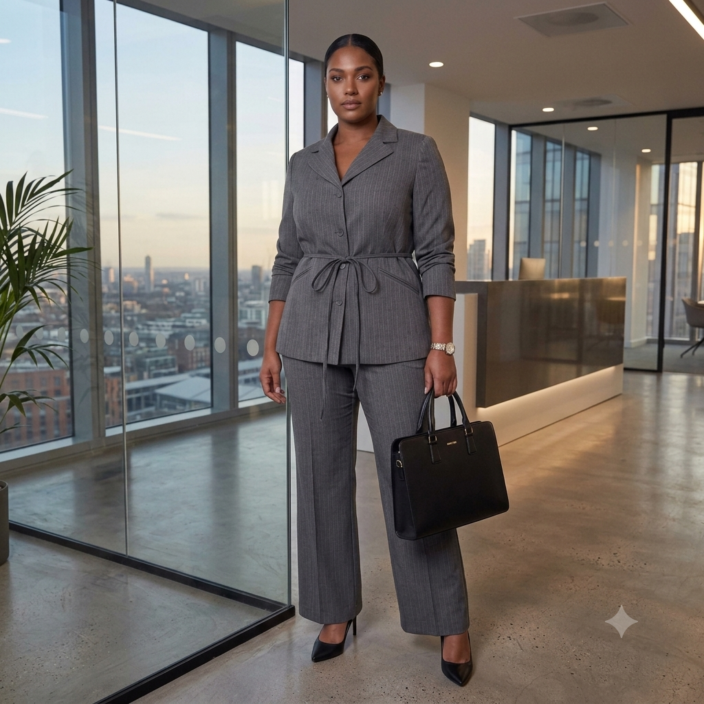 Charcoal Grey Belted Blazer & Trouser Set