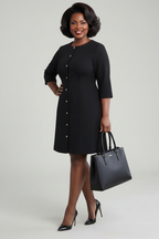 Black Gold-Button A-Line Dress