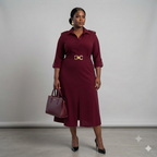 Burgundy Belted Shirt Dress