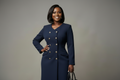Navy Double-Breasted Midi Dress