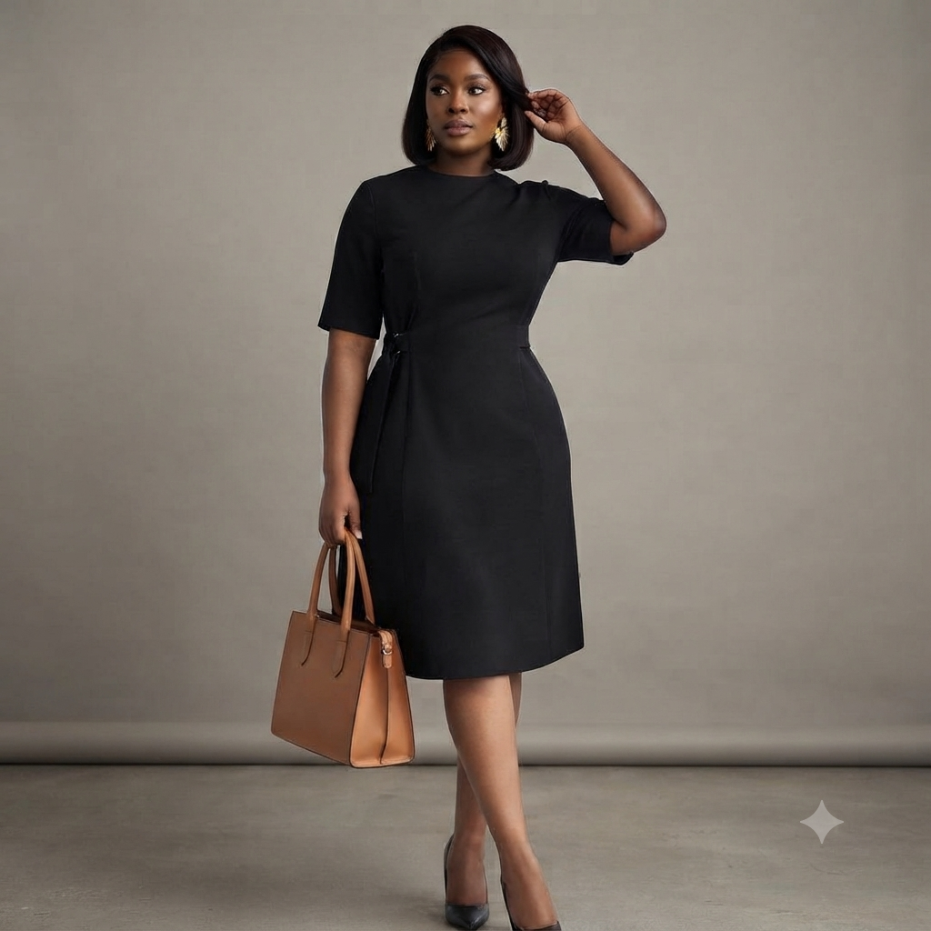Black Belted A-Line Midi Dress