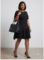 Black Pleated Buckle-Detail Dress