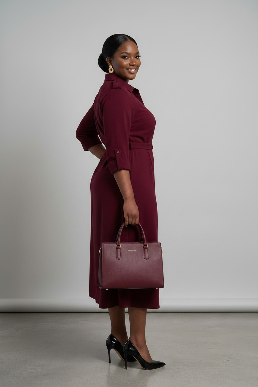 Burgundy Belted Shirt Dress