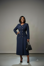 Navy Double-Breasted Midi Dress