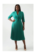 Emerald Green Belted Pleated Wrap Dress
