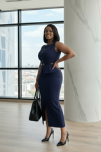 Navy Blue Peplum Midi Dress