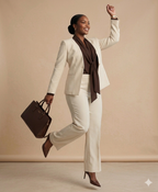 Cream & Chocolate Contrast Suit with Built-In Shawl