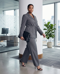 Charcoal Grey Belted Blazer & Trouser Set