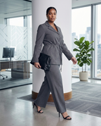 Charcoal Grey Belted Blazer & Trouser Set