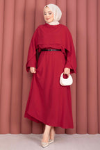 Red Cape-Sleeve Asymmetric Maxi Dress