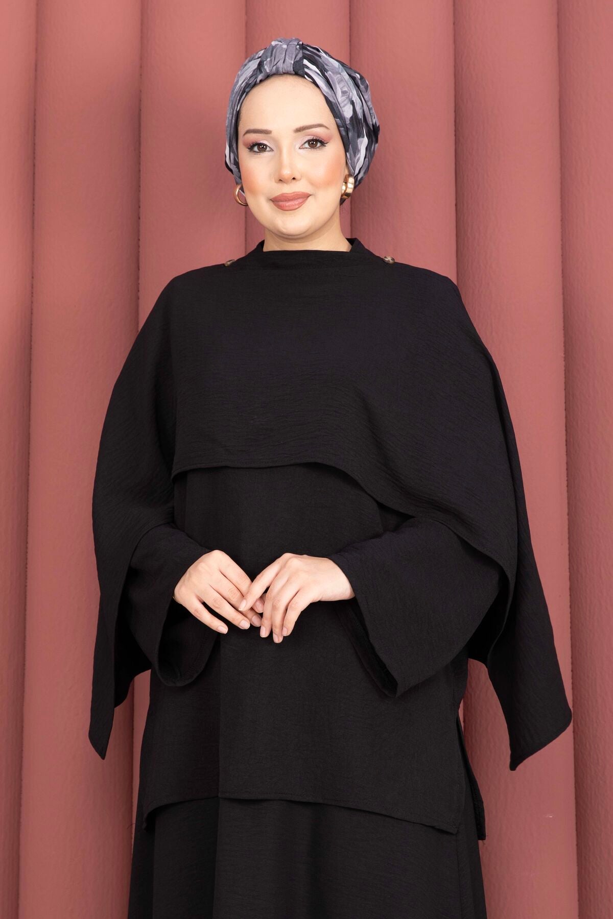 Black Draped Shawl Collar Belted Maxi Dress Set