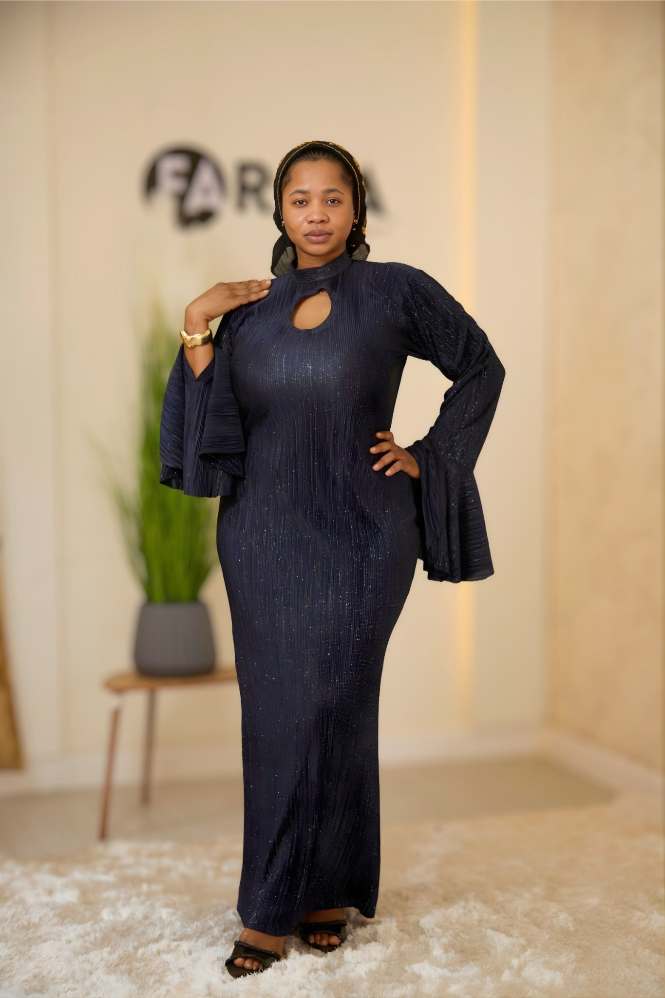 Navy Blue Glitter Maxi Dress