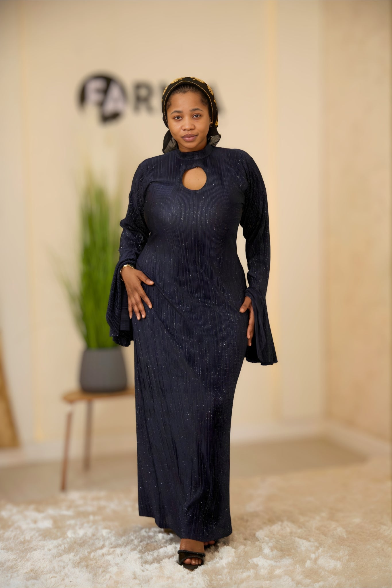 Navy Blue Glitter Maxi Dress